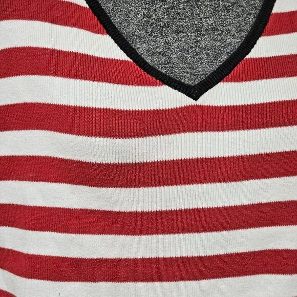 Christopher Banks Womens Top Red White Striped V Neck Cotton Sweater XL - Picture 8 of 8